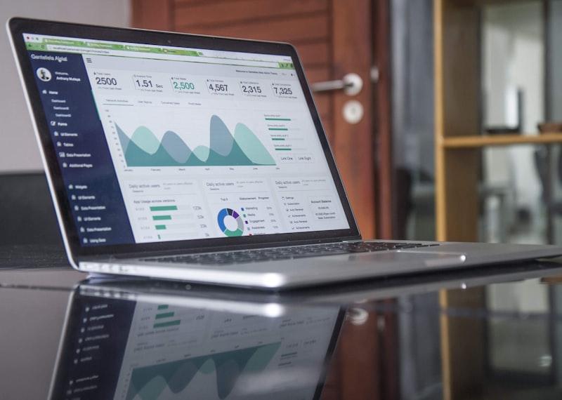 Professional business analytics dashboard showing growth charts and data visualization